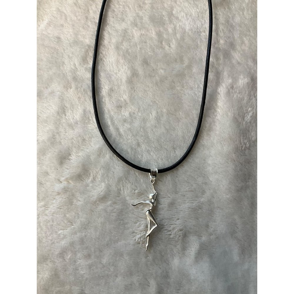 New Sterling Silver 925 stamped Dancer ballerina pendant with leather cord - Picture 7 of 8